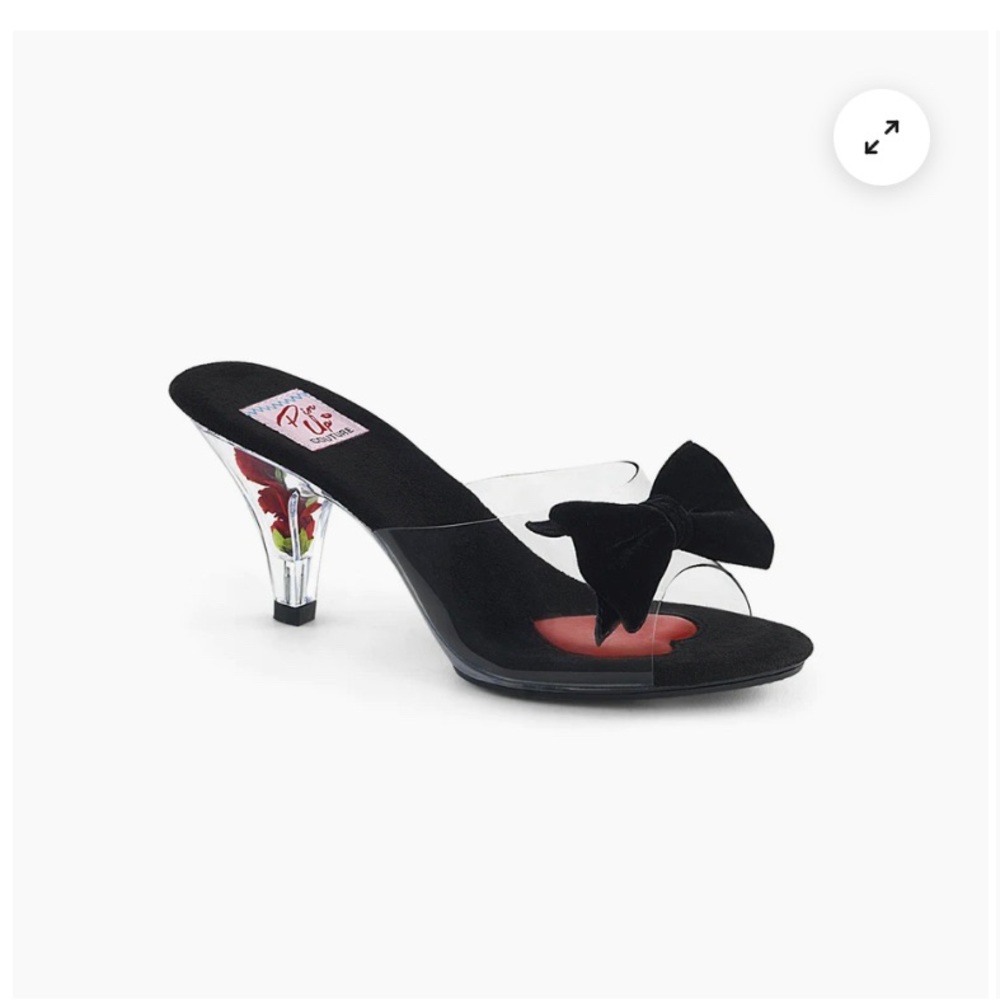 Pinup Couture Belle-301BOW Black/Clear Mule with Rose Heel